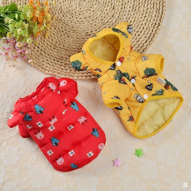 Small dog wearing bread down cotton jacket in bright colour for casual warm pet wear