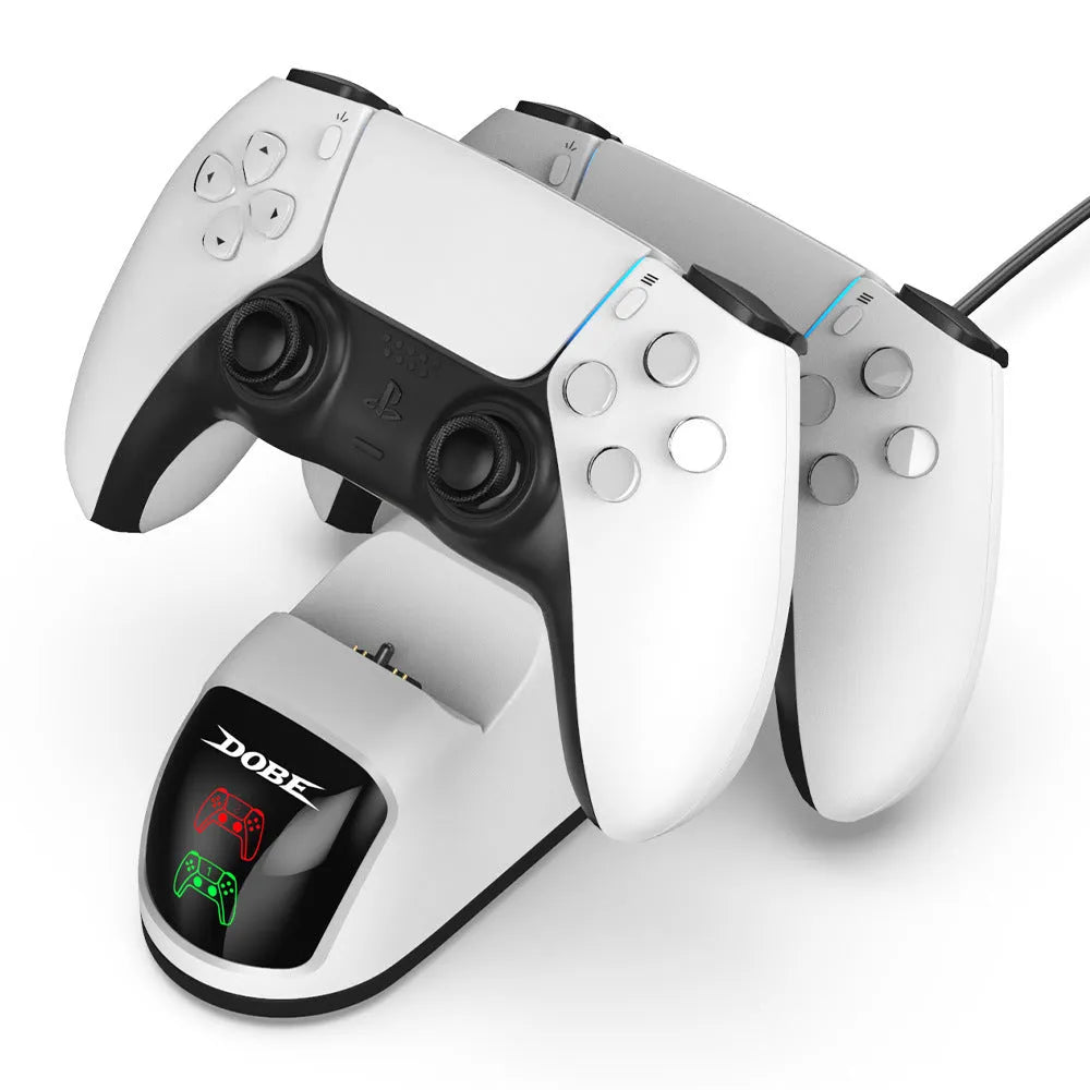 Green LED breathing light USB contact charger handle on a desk next to a phone.