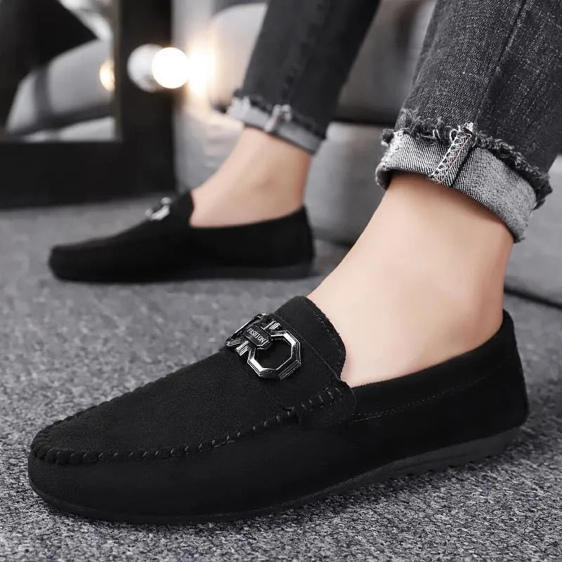 Men's black and grey suede casual shoes with rubber sole for summer wear