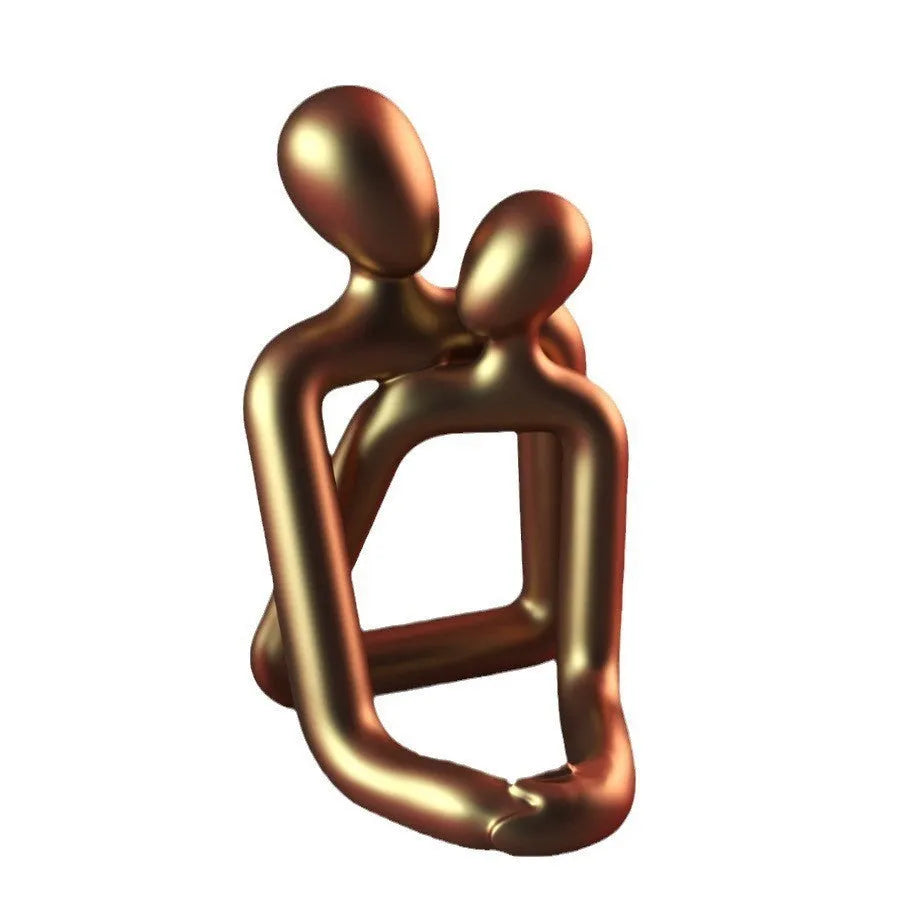 Modern loving couple resin statue in milky white or gold, a decorative figurine for desks and shelves.