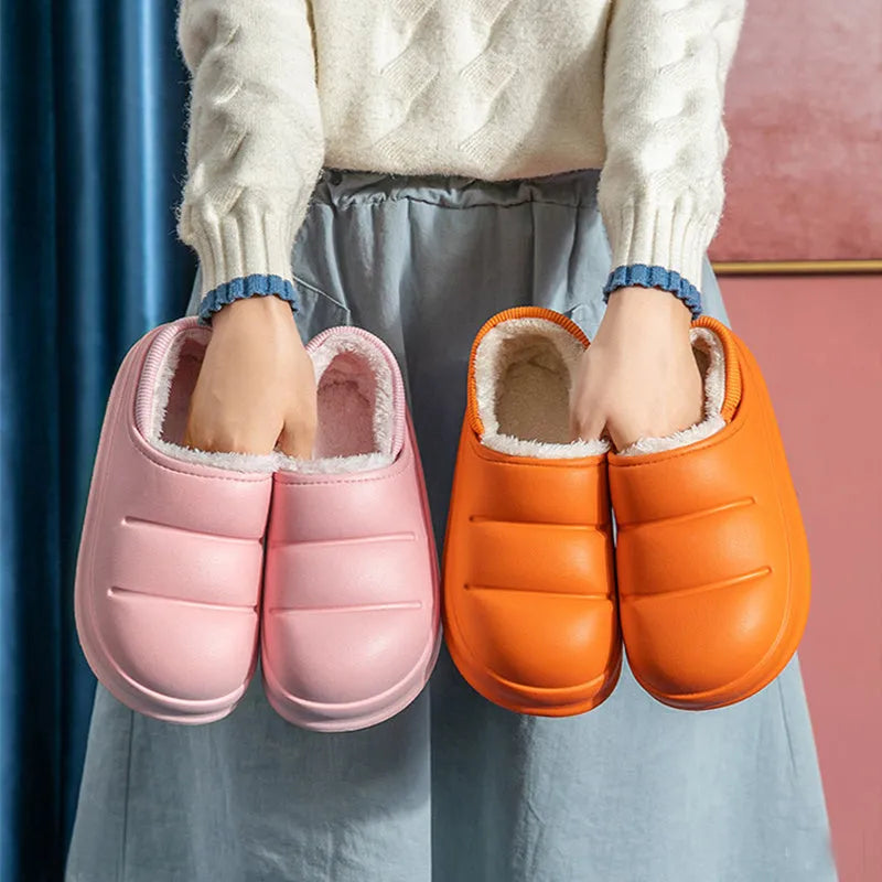 Women's waterproof winter house slippers in various colours with EVA construction and non-slip sole