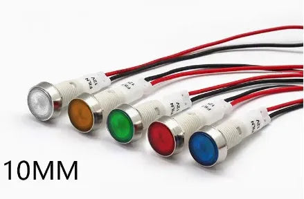 10mm stainless steel edge plastic indicator light with wire and flat end connector.
