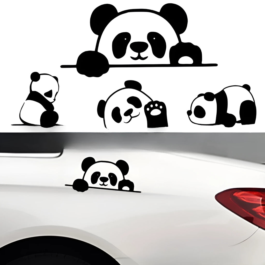 Peeking panda design vinyl car decal sticker on a vehicle window.