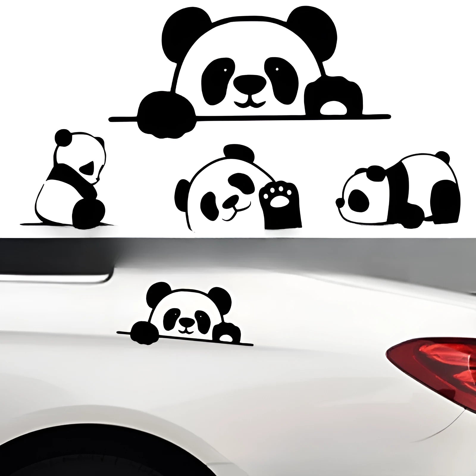 Peeking panda design vinyl car decal sticker on a vehicle window.