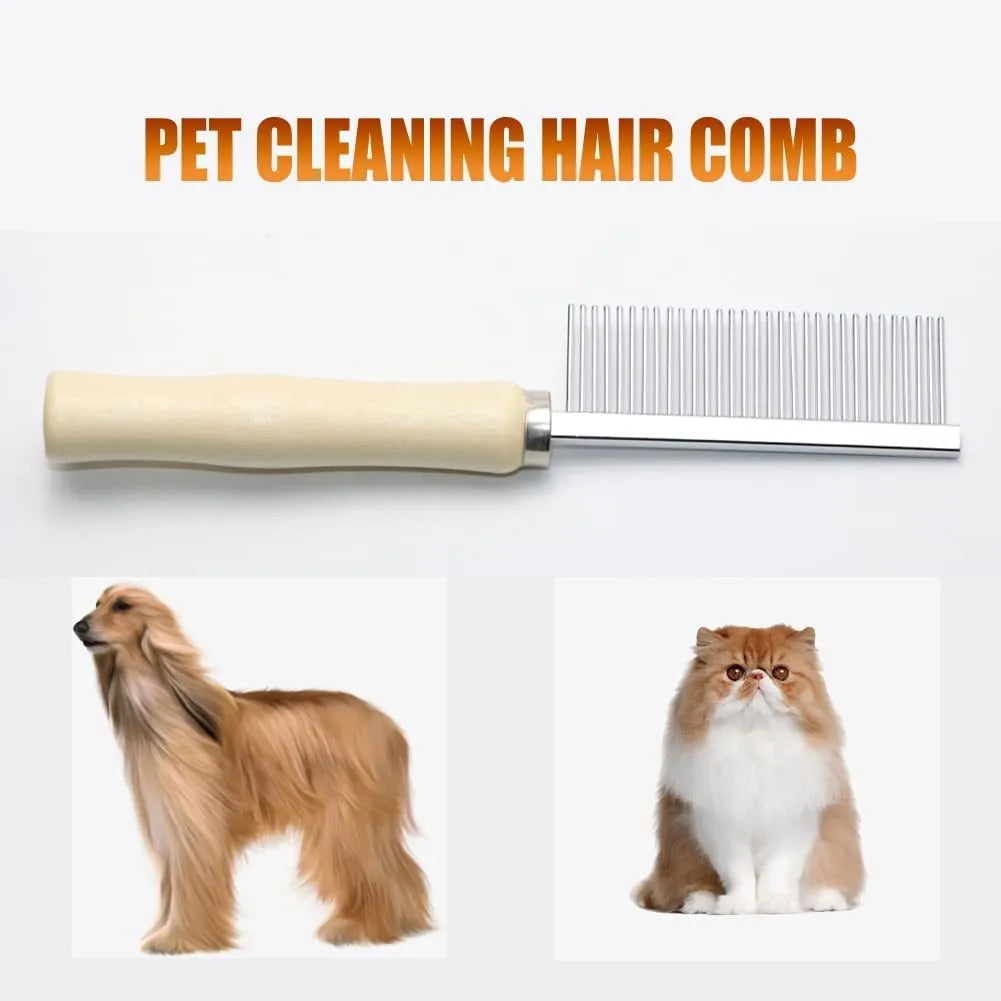 Wooden handle pet grooming comb for dogs and cats showing rounded teeth